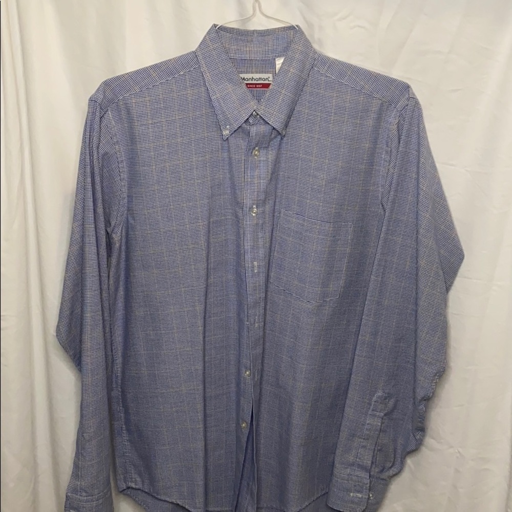 Vintage Manhattan blue checked oxford. Large